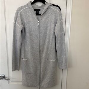 Tahari  Light Gray Hooded Zip-Up Sweater